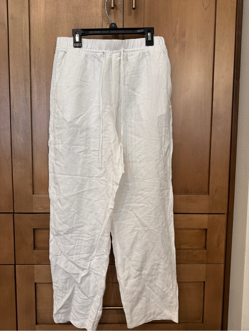 H&M White Straight-Leg Linen Blend Pants